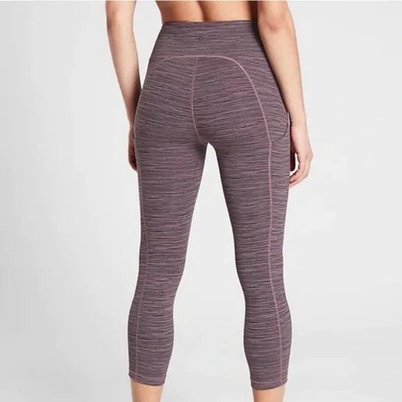 Athleta Leggings XXS Ultimate Capri Purple Striped High Rise Pocket Tight - Picture 4 of 11